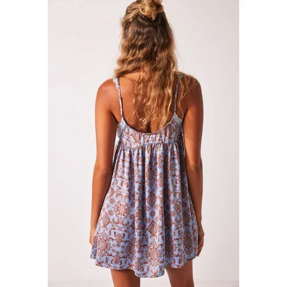 FREE PEOPLE Misty Mornings Trapeze Slip / Cloudy Blue Combo - Picture 3 of 6